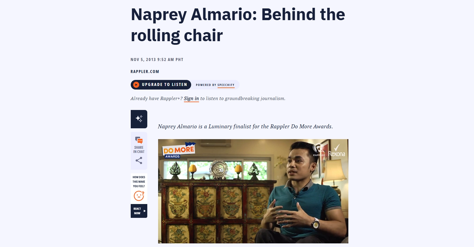 Rappler Do More Awards, Luminary Finalist, 2013